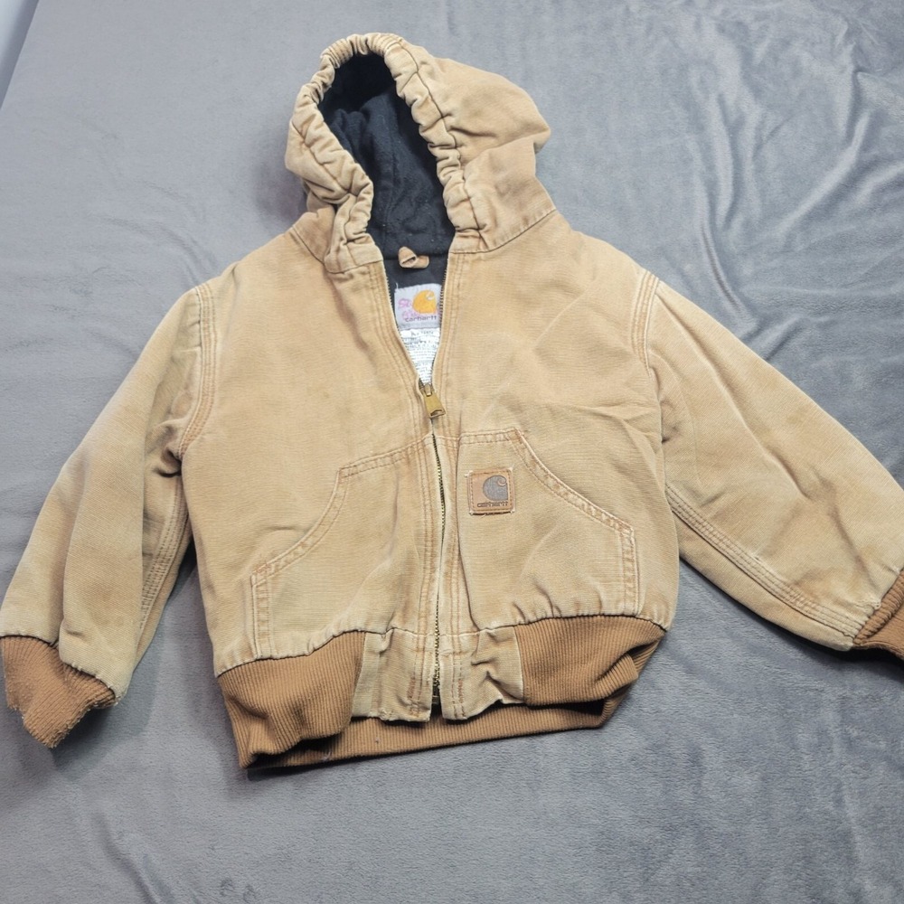 Carhartt Kids Tan Hooded Jacket With Pockets & Ribbed Cuffs